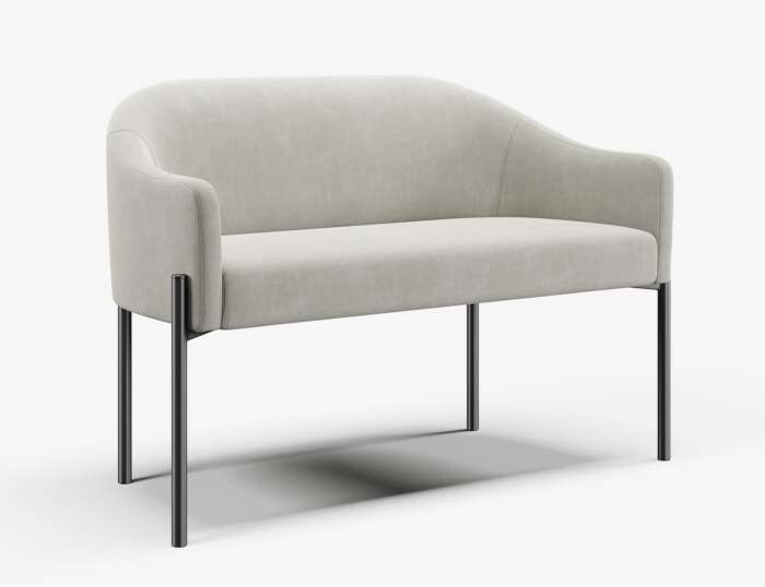 Mocha 2-seat chair, with white upholstery.