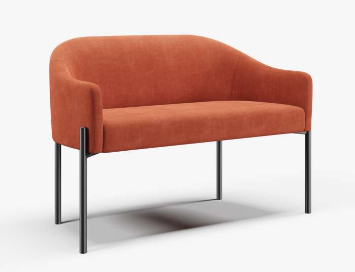 Mocha 2-seat chair, with pumpkin coloured upholstery