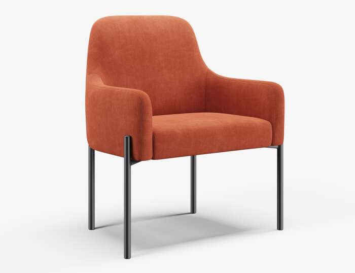 Mocha highback chair, pumpkin colour upholstery