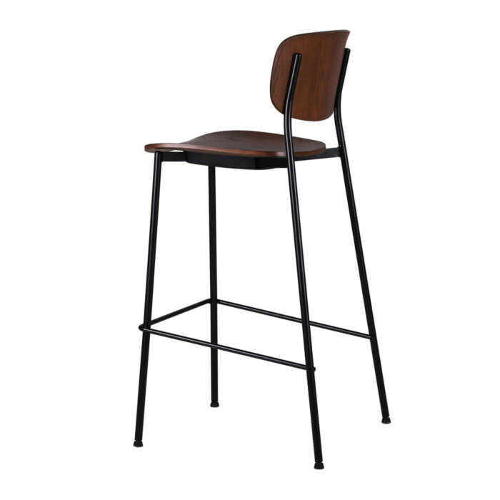 Rear angled view of Latham Barstool - Tall (Walnut & PU)